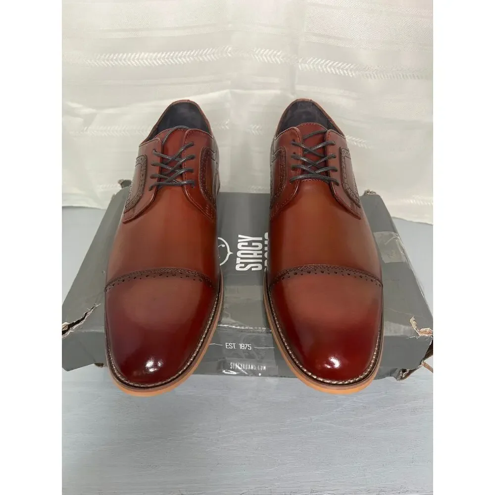Stacy Adams Dickinson Cap Toe Oxford Cognac Mens Size 11M Dress Shoes